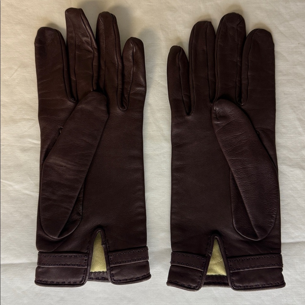 Hermès Grennan Leather Gloves – Brown | Silver Hardware | Size 7.5 - Picture 4 of 6